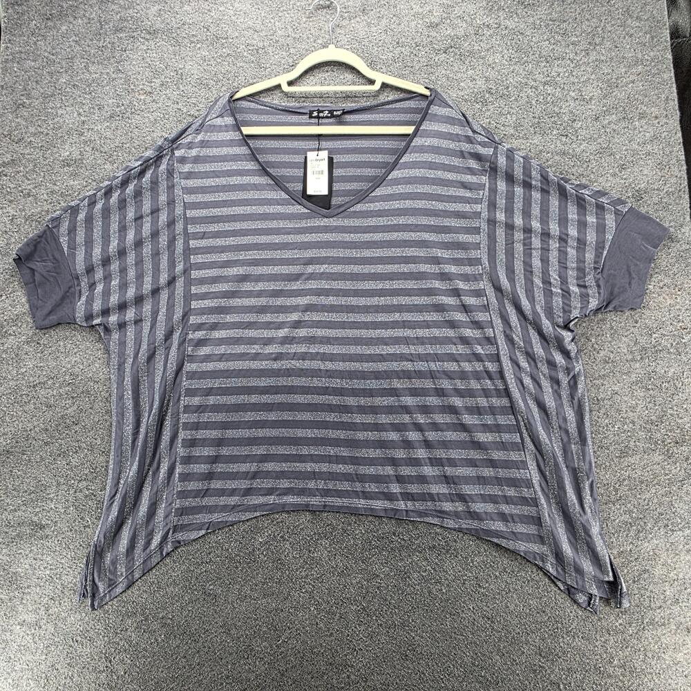 Seven7 Luxe Shirt Womens 18/20 Gray Striped Metallic V Neck Dolman Lane Bryant